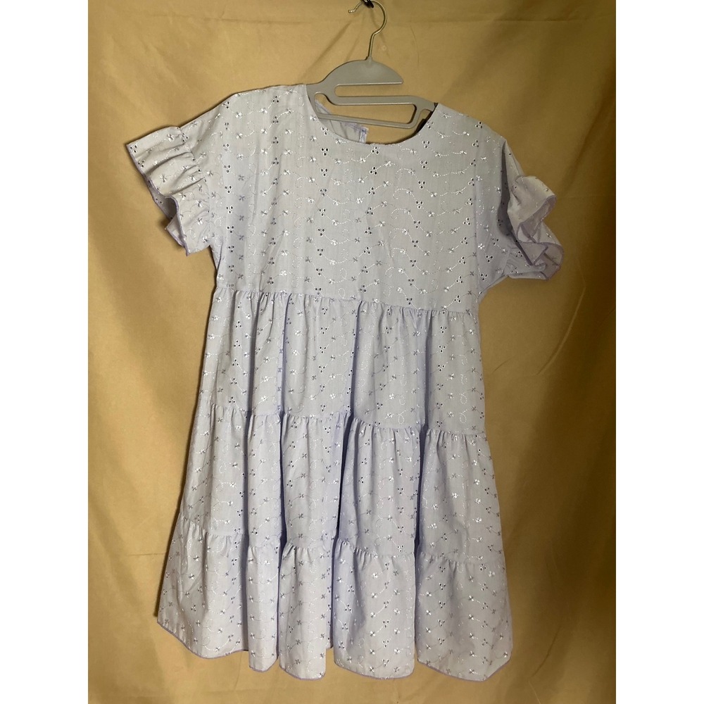 Boohoo Eyelet Tiered Dress Girls Size 6 Lavender NWT Ruffle Smock Short Sleeve